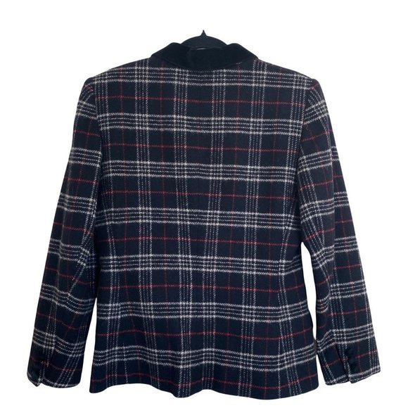 Chaus Plaid Wool Jacket / Velvet details Sz 4 - Picture 2 of 7